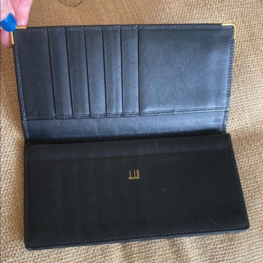 Dunhill Midnight Black Wallet and Checkbook Cover with Gold Details
